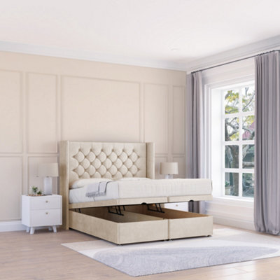 "Sloomy Dior Cream Plush 2Ft6 Ottoman Bed End Opening With Sprung Memory Mattress & 54"" Headboard-Small Single" - image 1