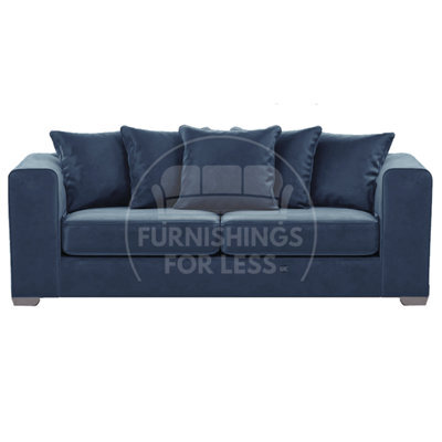 Furnishings For Less UK Ella Boxed Arm Plush Velvet  Fabric 3 Seater Sofa Blue
