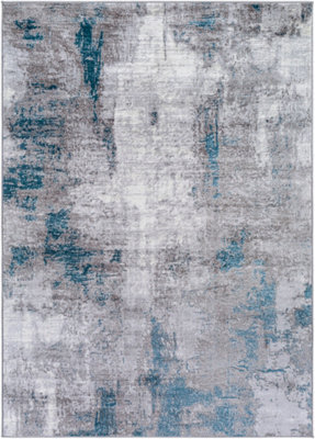 Livabliss Wanderlust-Abstract Grey Blue Ivory Modern Marble Living Dining Bedroom Rug 140 X 200 Cm Easy Care, Non Shedding - image 1