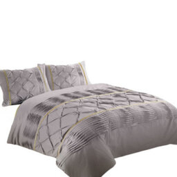 Duvet Cover And Pillowcase Set Pintuck Pleated Design Polycotton Linen Silver - thumbnail 2