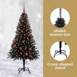 Vidaxl Christmas Tree With 150 Leds With Stand Black 150 Cm Pvc - thumbnail 8