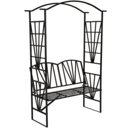 Tectake Garden Arch - Steel Rose Arch With Bench, 114 X 42 X 210 Cm - Black - thumbnail 1