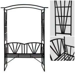 Tectake Garden Arch - Steel Rose Arch With Bench, 114 X 42 X 210 Cm - Black - thumbnail 2