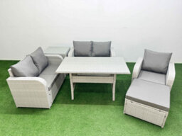 Fimous High Back Poly Rattan Garden Furniture Set Reclining Chair Loveseat Sofa Indoor Outdoor Set Big Stool Side Table - thumbnail 1