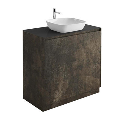 Plum&clay Rigel Metallic Floor Standing Bathroom Vanity Unit With Black Worktop (W)900mm (H)850mm