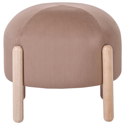 Wyld And Coco Beige Velvet Pouffe With Tall Rubberwood Legs, Round Modern Footstool (W40 X D40 X H38Cm) - image 1