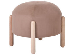Wyld And Coco Beige Velvet Pouffe With Tall Rubberwood Legs, Round Modern Footstool (W40 X D40 X H38Cm) - thumbnail 3