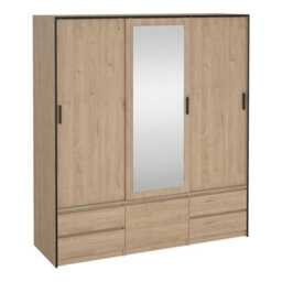 Furniture To Go Line Wardrobe With 2 Sliding Doors 1 Sliding Door With Mirror In Jackson Hickory Oak