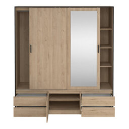 Furniture To Go Line Wardrobe With 2 Sliding Doors 1 Sliding Door With Mirror In Jackson Hickory Oak - thumbnail 7
