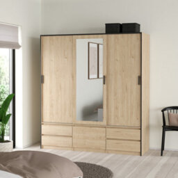 Furniture To Go Line Wardrobe With 2 Sliding Doors 1 Sliding Door With Mirror In Jackson Hickory Oak - thumbnail 8
