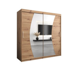 Arte Wave Contemporary 2 Mirrored Sliding Door Wardrobe 9 Shelves 2 Rails Oak Artisan Effect (H)2000mm (W)2000mm (D)620mm - thumbnail 1