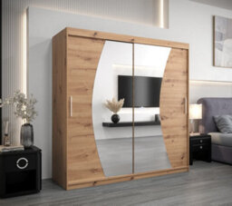 Arte Wave Contemporary 2 Mirrored Sliding Door Wardrobe 9 Shelves 2 Rails Oak Artisan Effect (H)2000mm (W)2000mm (D)620mm - thumbnail 2