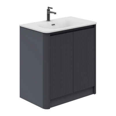 Plum&clay Isla Ribbed Fluted Grey Freestanding Bathroom Vanity Unit & White Basin Set (W)800mm - image 1