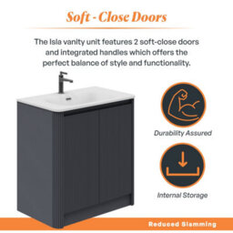 Plum&clay Isla Ribbed Fluted Grey Freestanding Bathroom Vanity Unit & White Basin Set (W)800mm - thumbnail 4