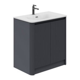 Plum&clay Isla Ribbed Fluted Grey Freestanding Bathroom Vanity Unit & White Basin Set (W)800mm - thumbnail 1