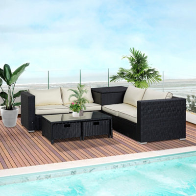 Outsunny 4Pcs Patio Rattan Sofa Garden Furniture Set Table W/ Cushions Black - image 1