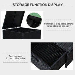 Outsunny 4Pcs Patio Rattan Sofa Garden Furniture Set Table W/ Cushions Black - thumbnail 7