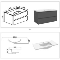 AVER-GROWTH 1000mm Vanity Unit With Basin High Gloss Grey Ceramic Sink Wall Hung Bathroom Storage Cabinet Soft Close Hinges 2 Drawers - thumbnail 6