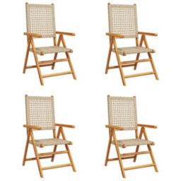 Berkfield Reclining Garden Chairs 4 Pcs Beige Poly Rattan And Solid Wood - thumbnail 2