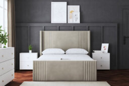 DS Living Elara Winged Beige Panel Bed With Headboard And Ottoman Base Storage Super King - thumbnail 3