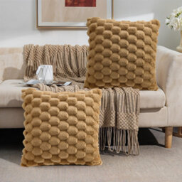 Thehotsale Set Of 2 Cozy Soft Plush Throw Pillow Cushion Covers Pillowcases Without Insert Bedroom Livingroom Pation Khaki 45Cm W X 45Cm D