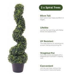 Pair - Artificial Spiral Tree 80Cm Decorative Topiary Plant For Indoor And Outdoor Use In Gardens Entrances And Patios - thumbnail 2