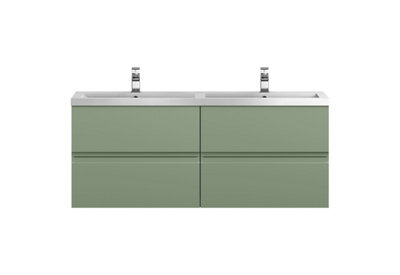 Balterley Mavesyn Contemporary 4 Drawer Wall Hung Vanity Unit With Basin, Satin Green, 1200mm - image 1