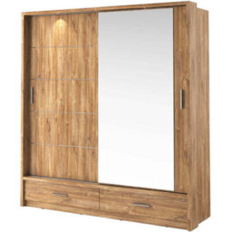 Arte Lux V - Oak Sterling Sliding Door Mirrored Wardrobe With Shelves And Drawers (H2150mm W2000mm D600mm) - thumbnail 2