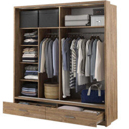 Arte Lux V - Oak Sterling Sliding Door Mirrored Wardrobe With Shelves And Drawers (H2150mm W2000mm D600mm) - thumbnail 3