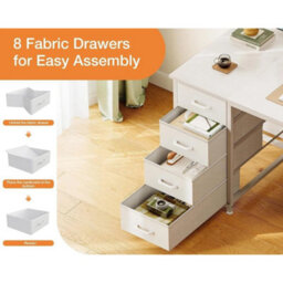 Modern Office Desk With 8 Fabric Drawers, White - thumbnail 4