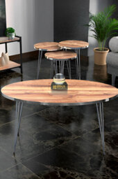 Walnut Nesting Side Tables And Coffee Table-Set Of 4-3 End Tables-Stacking Side Tables With Silver Metal Legs - thumbnail 1