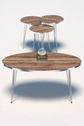 Walnut Nesting Side Tables And Coffee Table-Set Of 4-3 End Tables-Stacking Side Tables With Silver Metal Legs - thumbnail 3