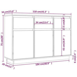 Vidaxl Sideboard White 110X34X75 Cm Solid Wood Pine - thumbnail 9