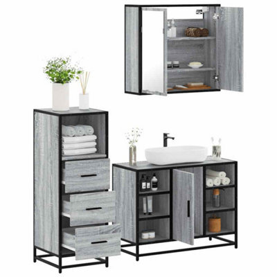 Berkfield 3 Piece Bathroom Furniture Set Grey Sonoma Engineered Wood - image 1