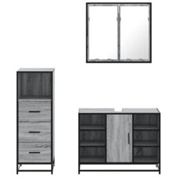 Berkfield 3 Piece Bathroom Furniture Set Grey Sonoma Engineered Wood - thumbnail 5