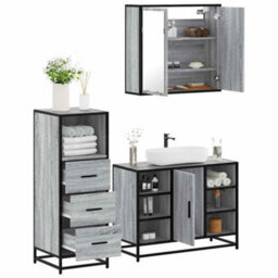 Berkfield 3 Piece Bathroom Furniture Set Grey Sonoma Engineered Wood - thumbnail 1