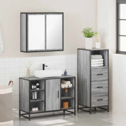 Berkfield 3 Piece Bathroom Furniture Set Grey Sonoma Engineered Wood - thumbnail 4