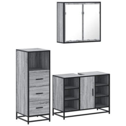 Berkfield 3 Piece Bathroom Furniture Set Grey Sonoma Engineered Wood - thumbnail 2