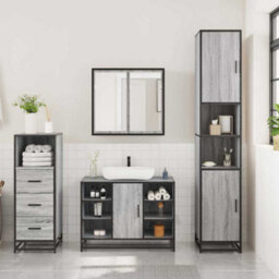 Berkfield 3 Piece Bathroom Furniture Set Grey Sonoma Engineered Wood - thumbnail 3