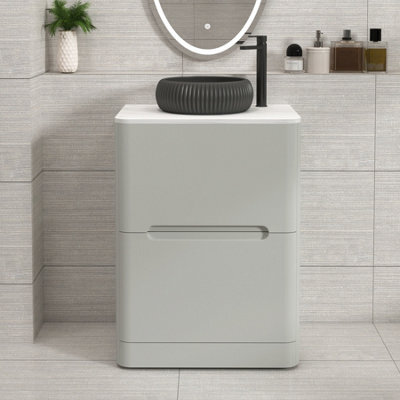 Royal Bathrooms Venice 600mm Dove Grey Freestanding Bathroom Countertop Vanity Unit 2 Drawer With Milan Black Basin - image 1