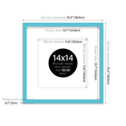 "14X14"" Turquoise Picture Frame - 14X14"" Square Frame With 12X12"" Mount For 14X14""/12X12"" Pictures Moderrn Style Thin Edge, 1 Pack" - thumbnail 2