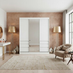 Haidar 180 Cm Sliding Door Wardrobe With Shelves And Hanging Rail For Modern Bedrooms White - thumbnail 1
