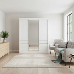 Haidar 180 Cm Sliding Door Wardrobe With Shelves And Hanging Rail For Modern Bedrooms White - thumbnail 2