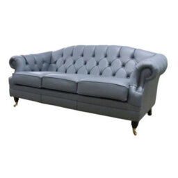 Chesterfield Handmade 3 Seater Sofa Settee Shelly Piping Grey Leather In Victoria Style - thumbnail 5