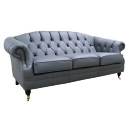 Chesterfield Handmade 3 Seater Sofa Settee Shelly Piping Grey Leather In Victoria Style - thumbnail 3