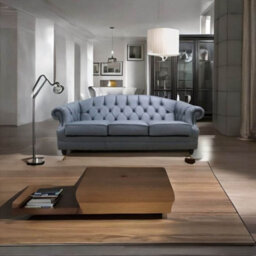 Chesterfield Handmade 3 Seater Sofa Settee Shelly Piping Grey Leather In Victoria Style - thumbnail 2