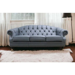 Chesterfield Handmade 3 Seater Sofa Settee Shelly Piping Grey Leather In Victoria Style - thumbnail 6