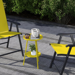 Outsunny Round Garden Table, 2-Tier Metal Patio Table Coffee Table, Yellow - thumbnail 8