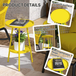 Outsunny Round Garden Table, 2-Tier Metal Patio Table Coffee Table, Yellow - thumbnail 5