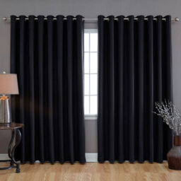 Ameha Plain Thermal Thick Blackout Curtains Ready Made Eyelet Ring Top Black Curtain Pair 90''x90'' With Tiebacks Home Decor Uk - thumbnail 5